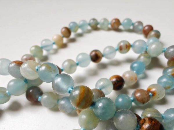 108 bead 6mm Argentinian Blue Lemurian Aquatine Calcite Mala - Image 9