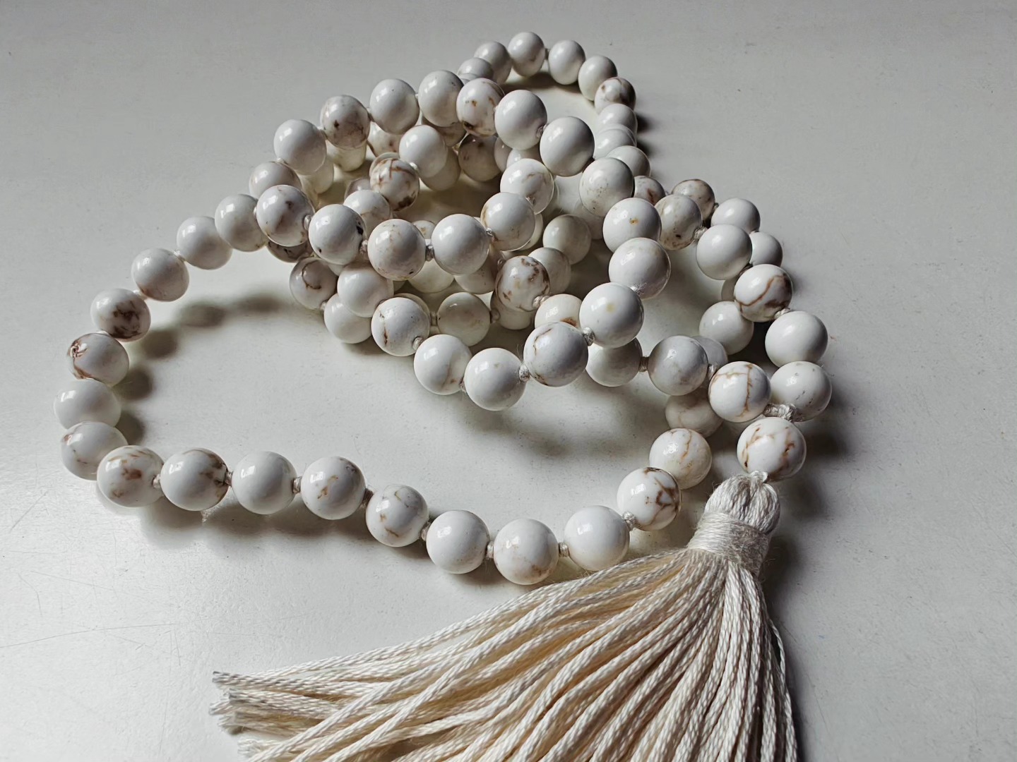 108 bead 8mm Magnesite Mala on Cream Thread - Image 3