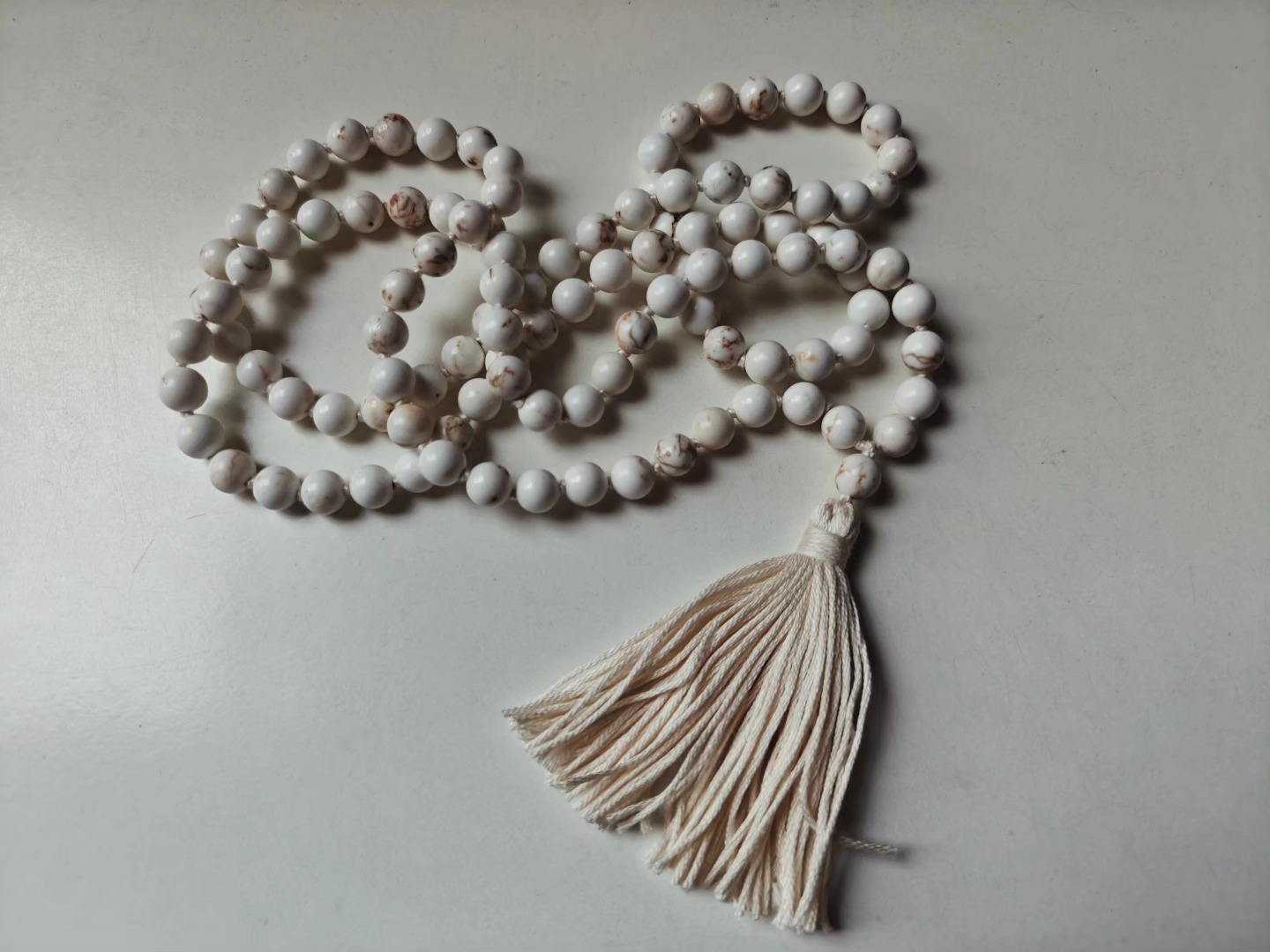 108 bead 8mm Magnesite Mala on Cream Thread - Image 9