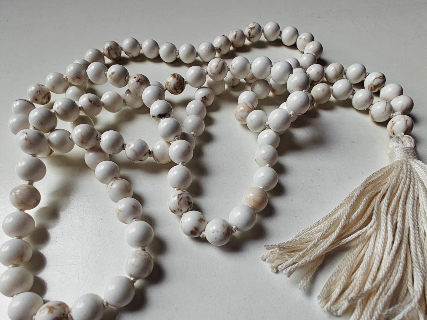 108 bead 8mm Magnesite Mala on Cream Thread - Image 5