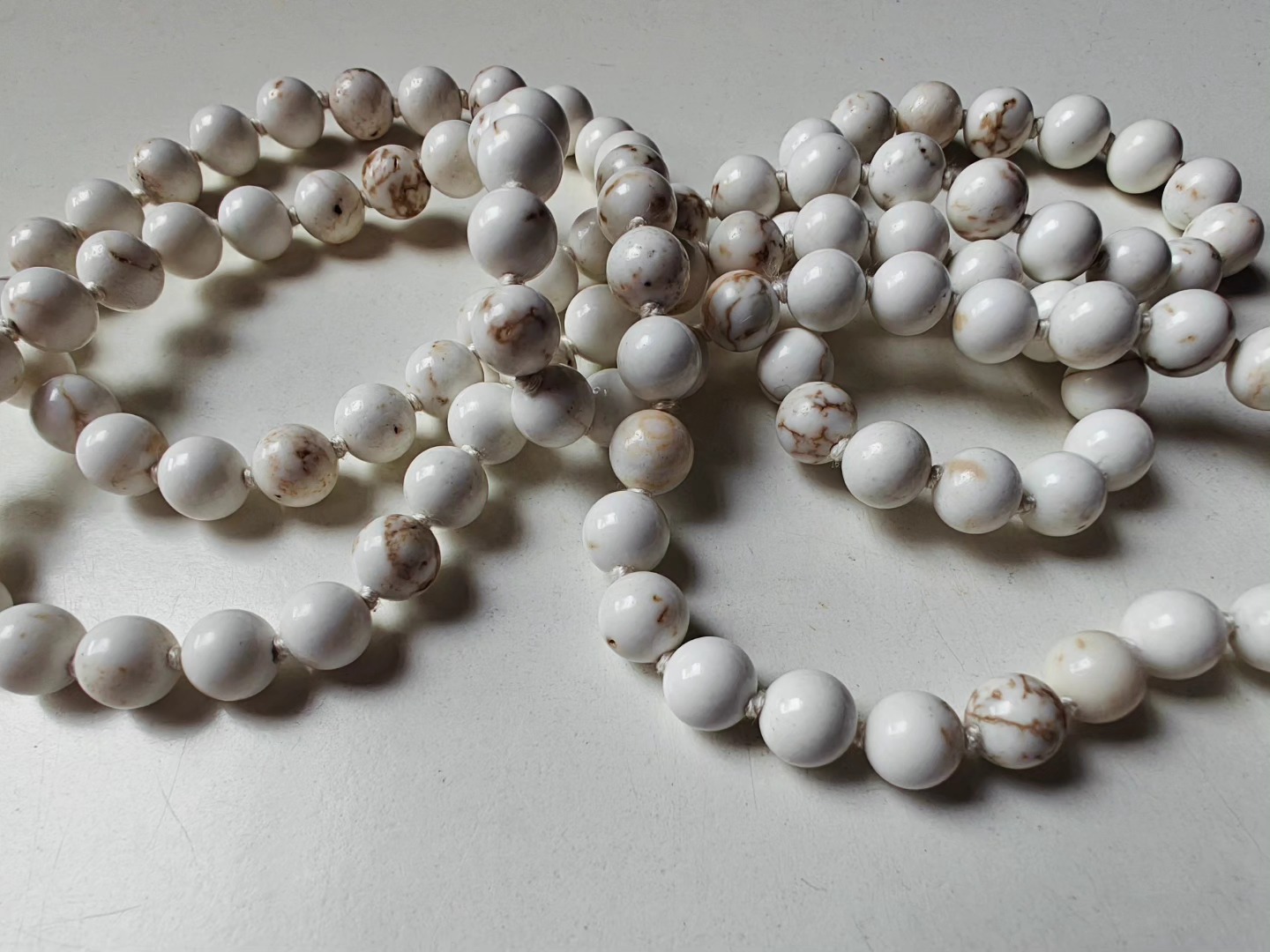 108 bead 8mm Magnesite Mala on Cream Thread - Image 8
