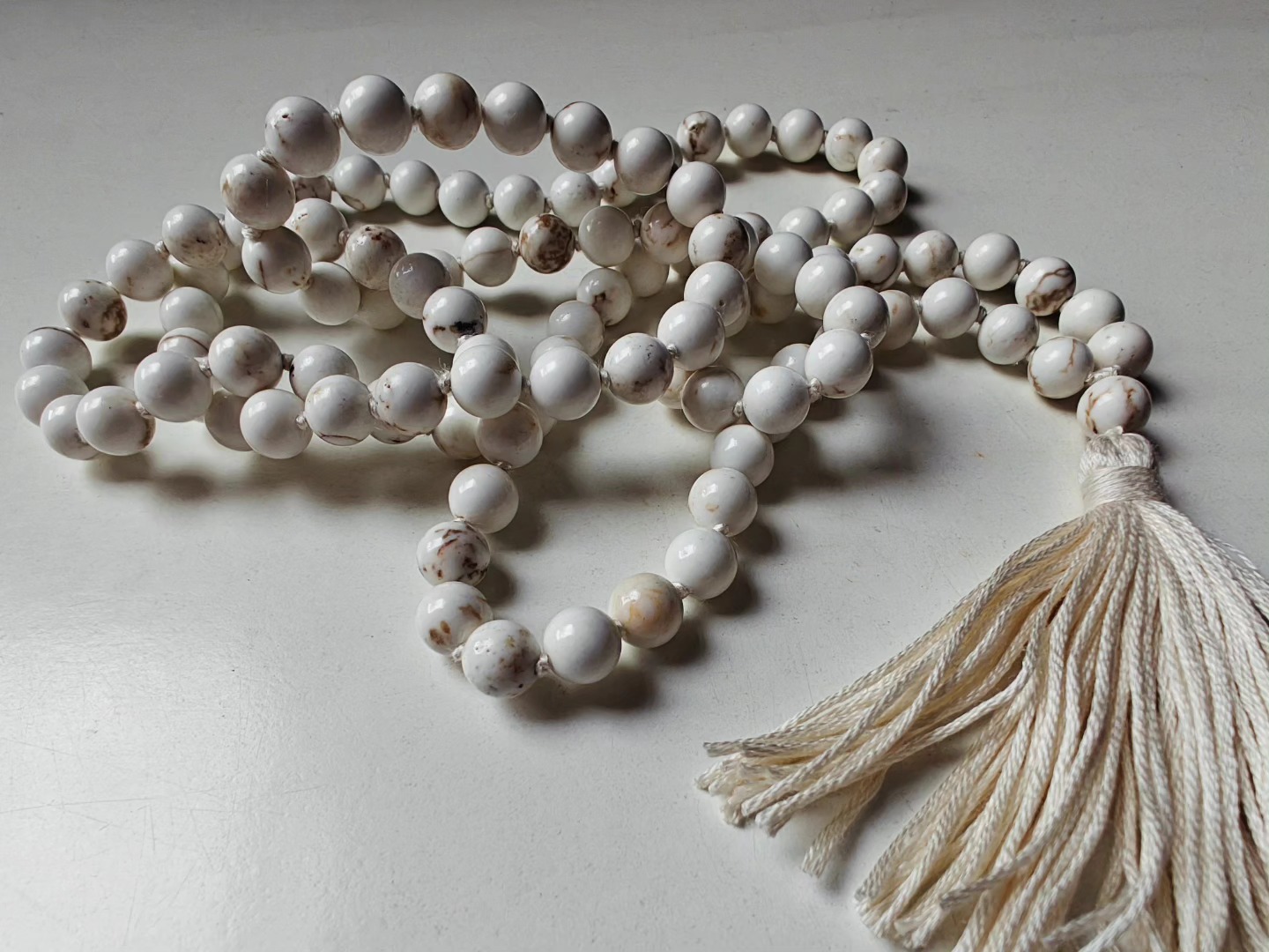 108 bead 8mm Magnesite Mala on Cream Thread