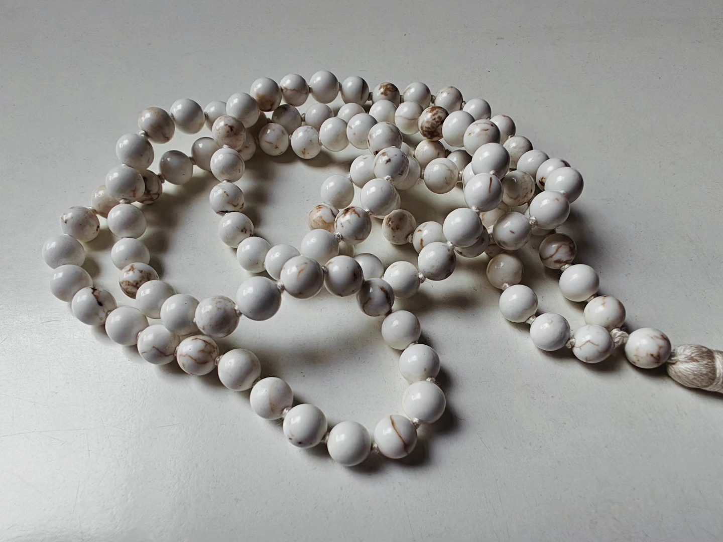 108 bead 8mm Magnesite Mala on Cream Thread - Image 6