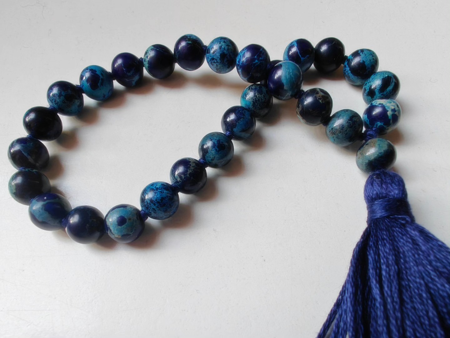 27 bead 8mm Stormy Navy Blue Imperial / Sea Sediment Jasper Mala