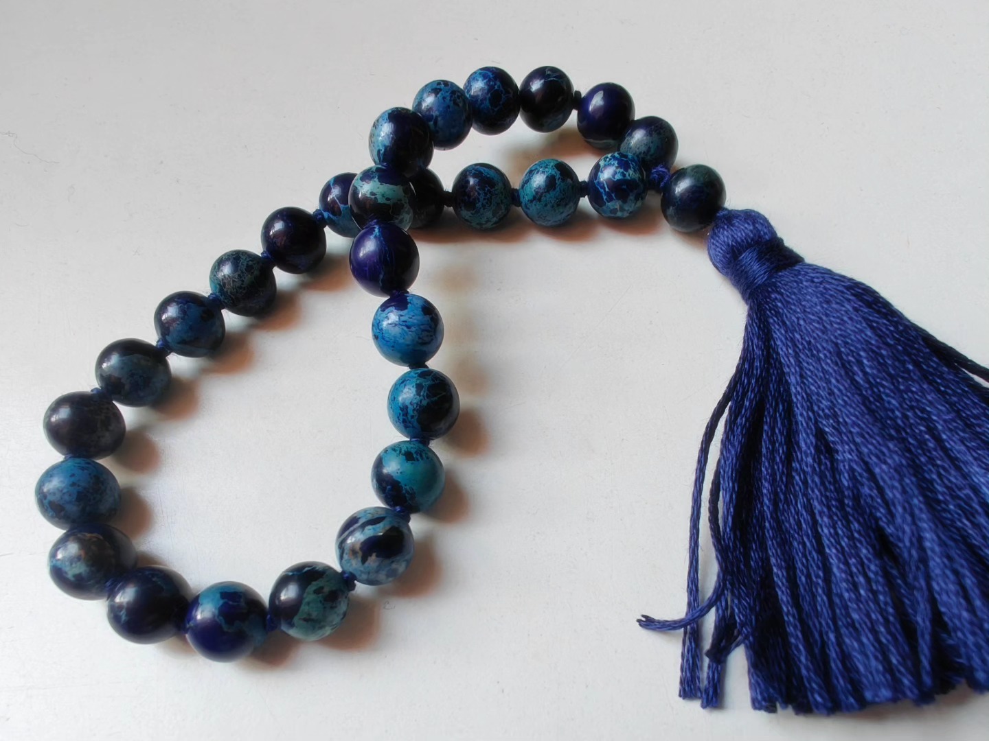 27 bead 8mm Stormy Navy Blue Imperial / Sea Sediment Jasper Mala - Image 5