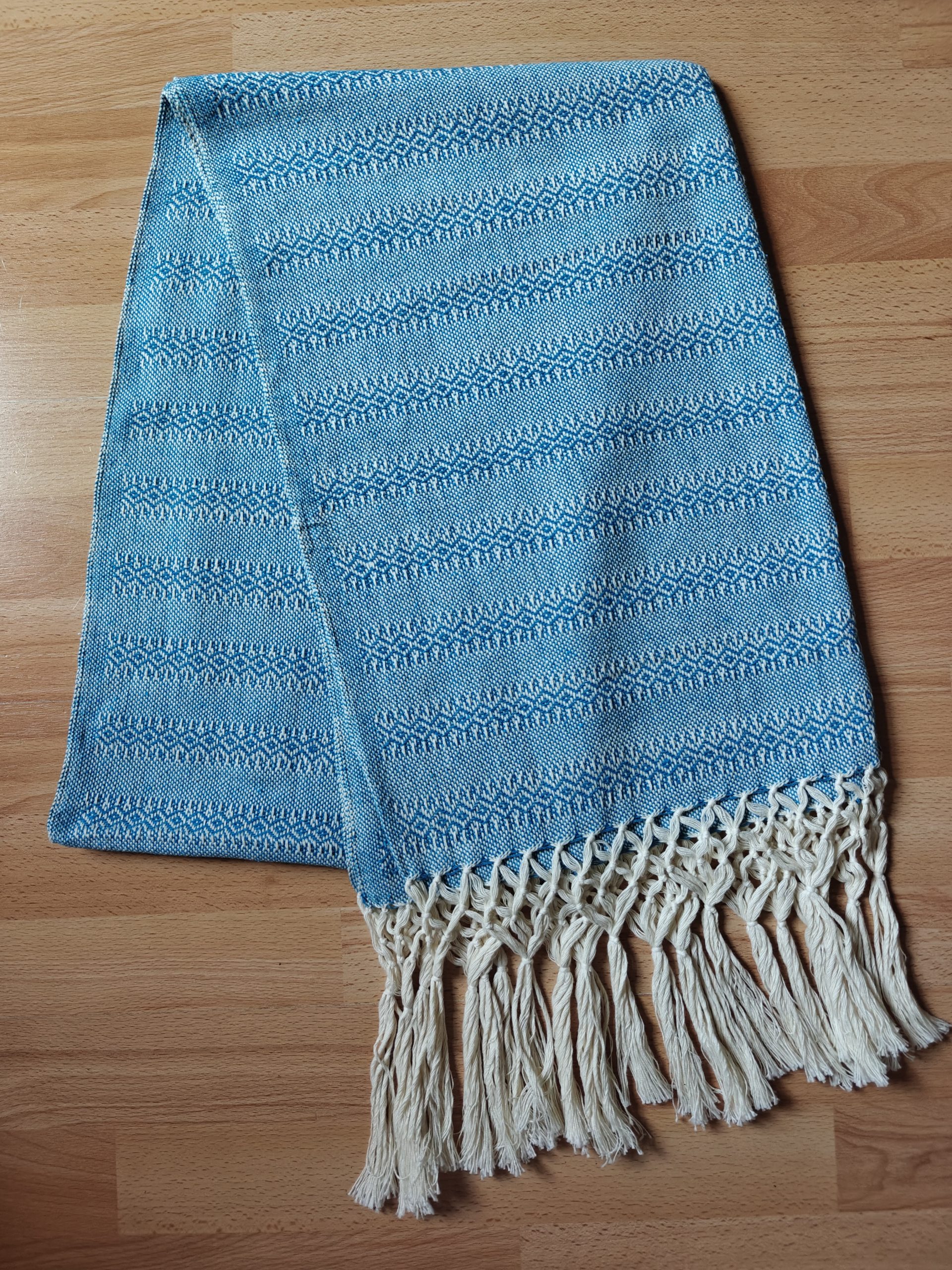 Close Weave Rebozos 2 meter Rhomboid pattern Cream Weft w/ simpler tassels - Image 5