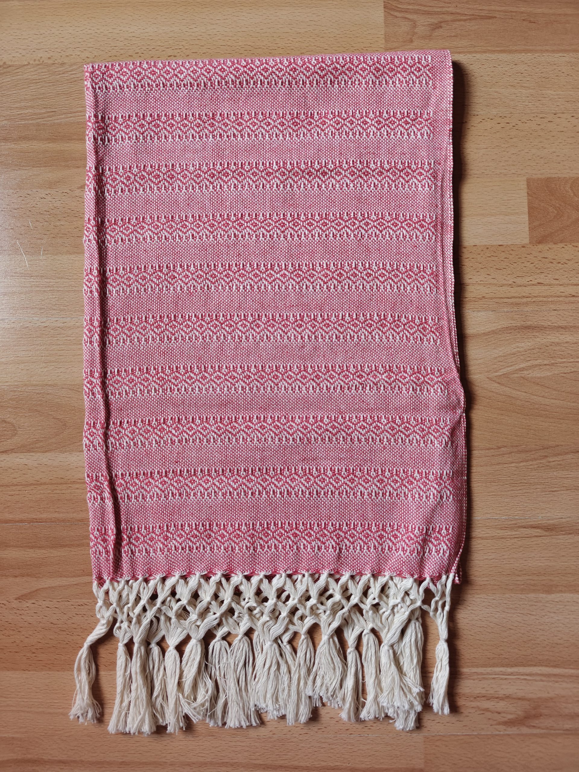 Close Weave Rebozos 2 meter Rhomboid pattern Cream Weft w/ simpler tassels - Image 6