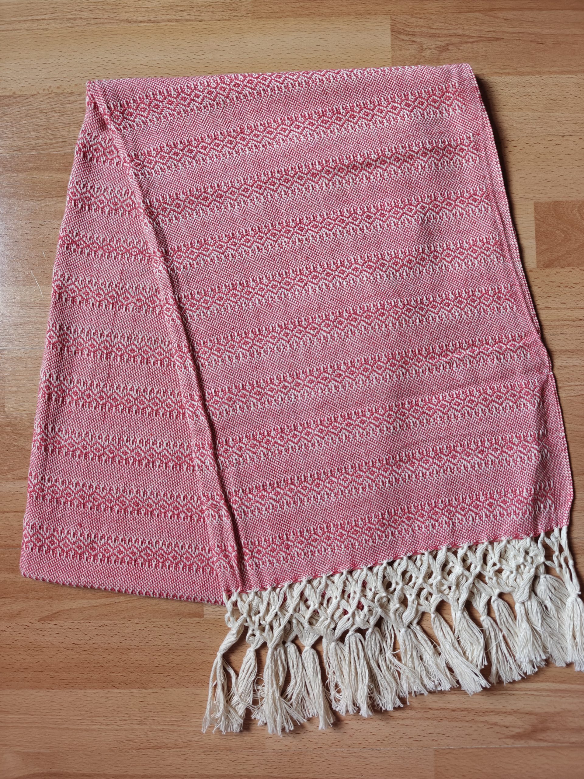 Close Weave Rebozos 2 meter Rhomboid pattern Cream Weft w/ simpler tassels - Image 8