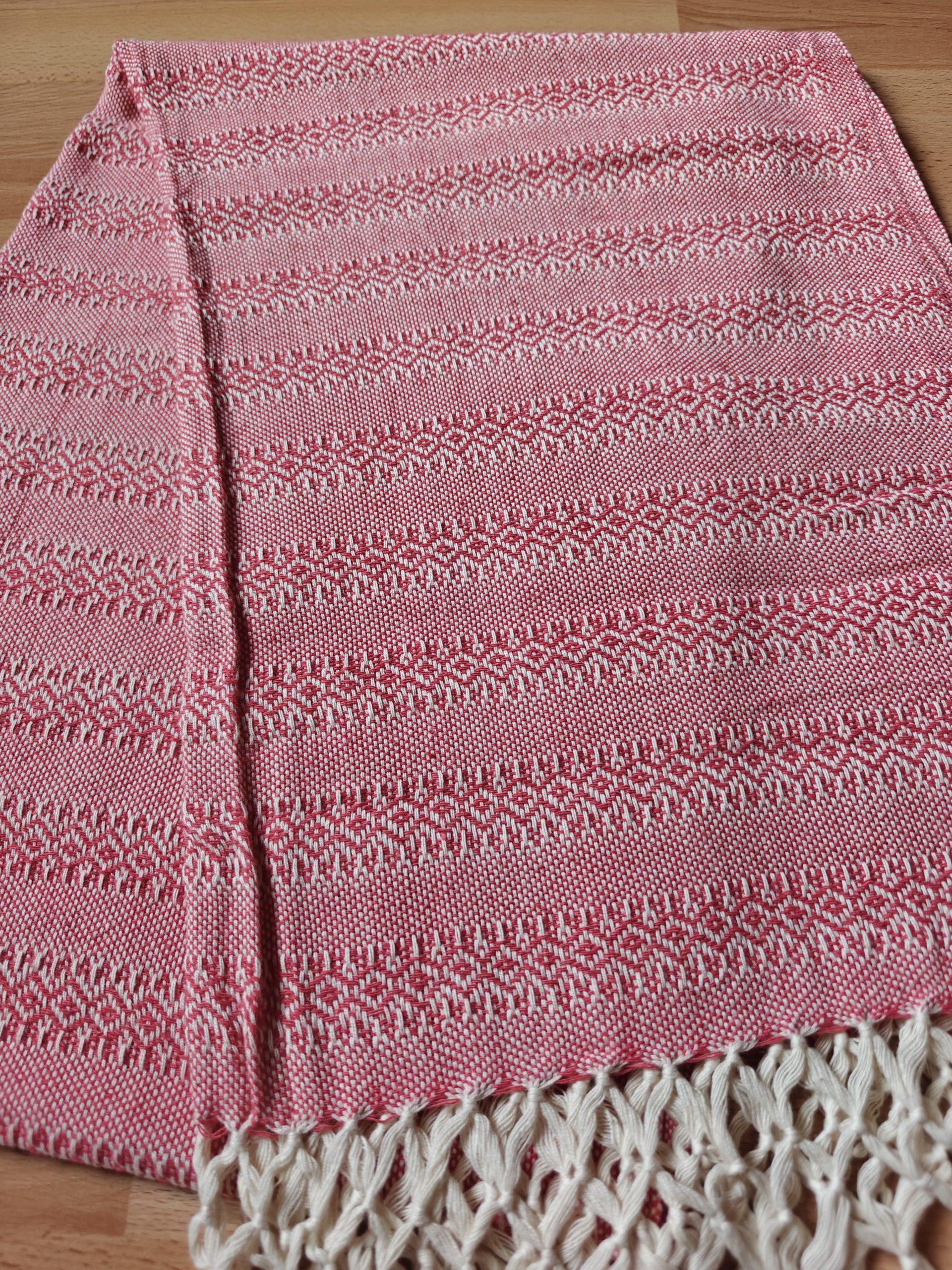 Close Weave Rebozos 2 meter Rhomboid pattern Cream Weft w/ simpler tassels - Image 9