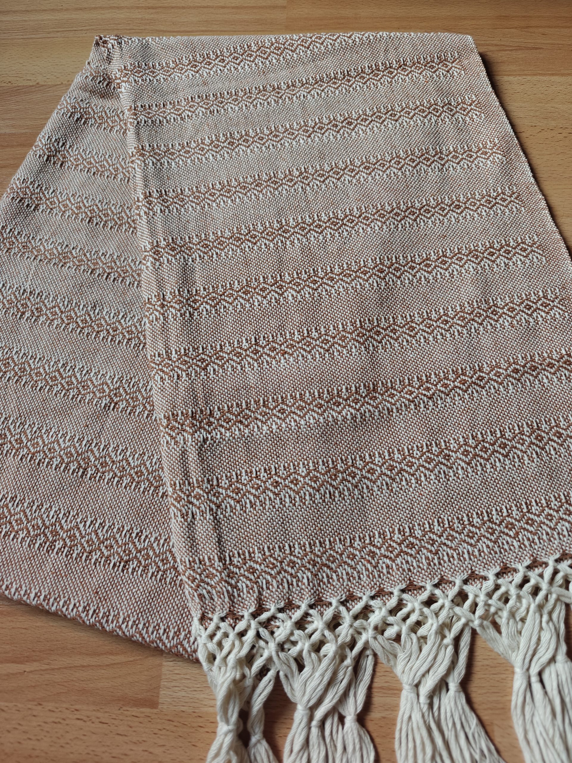 Close Weave Rebozos 2 meter Rhomboid pattern Cream Weft w/ simpler tassels - Image 12