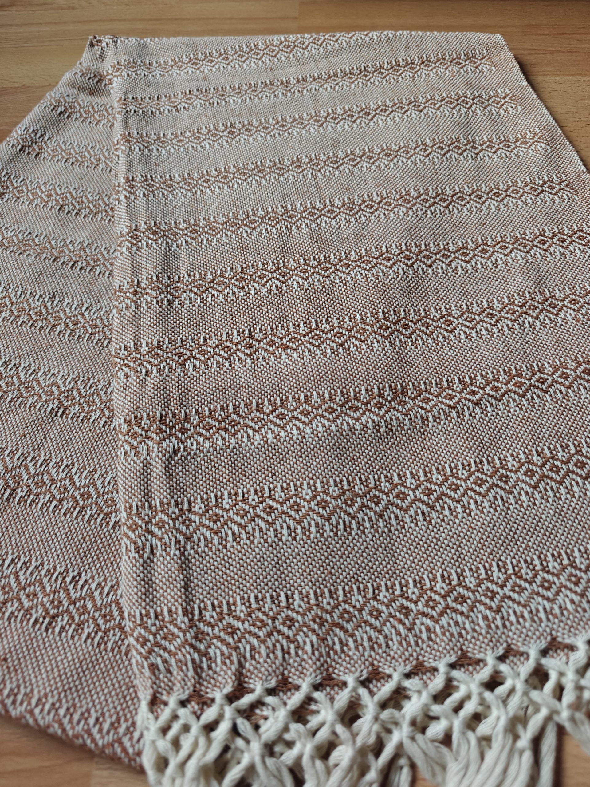 Close Weave Rebozos 2 meter Rhomboid pattern Cream Weft w/ simpler tassels - Image 13