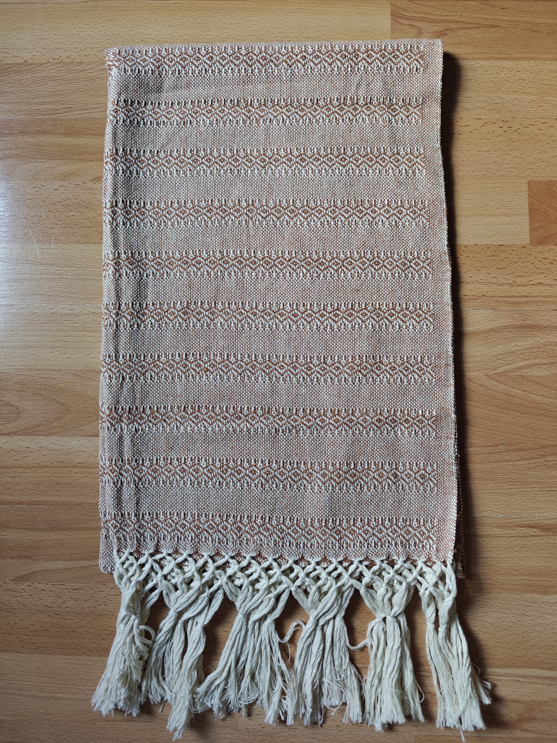 Close Weave Rebozos 2 meter Rhomboid pattern Cream Weft w/ simpler tassels - Image 10