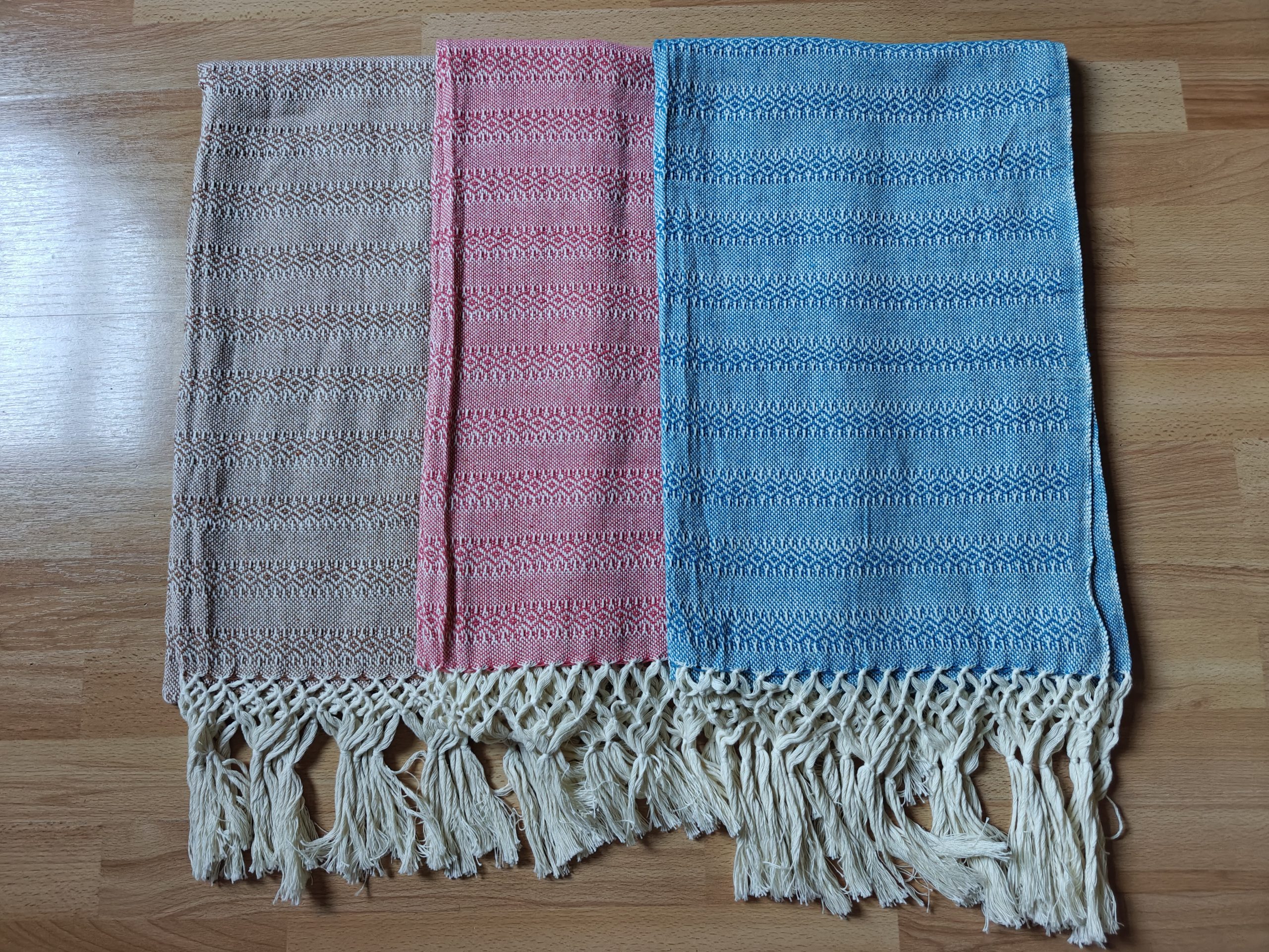 Close Weave Rebozos 2 meter Rhomboid pattern Cream Weft w/ simpler tassels - Image 14