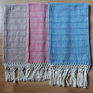 Close Weave Rebozos 2 meter Rhomboid pattern Cream Weft w/ simpler tassels