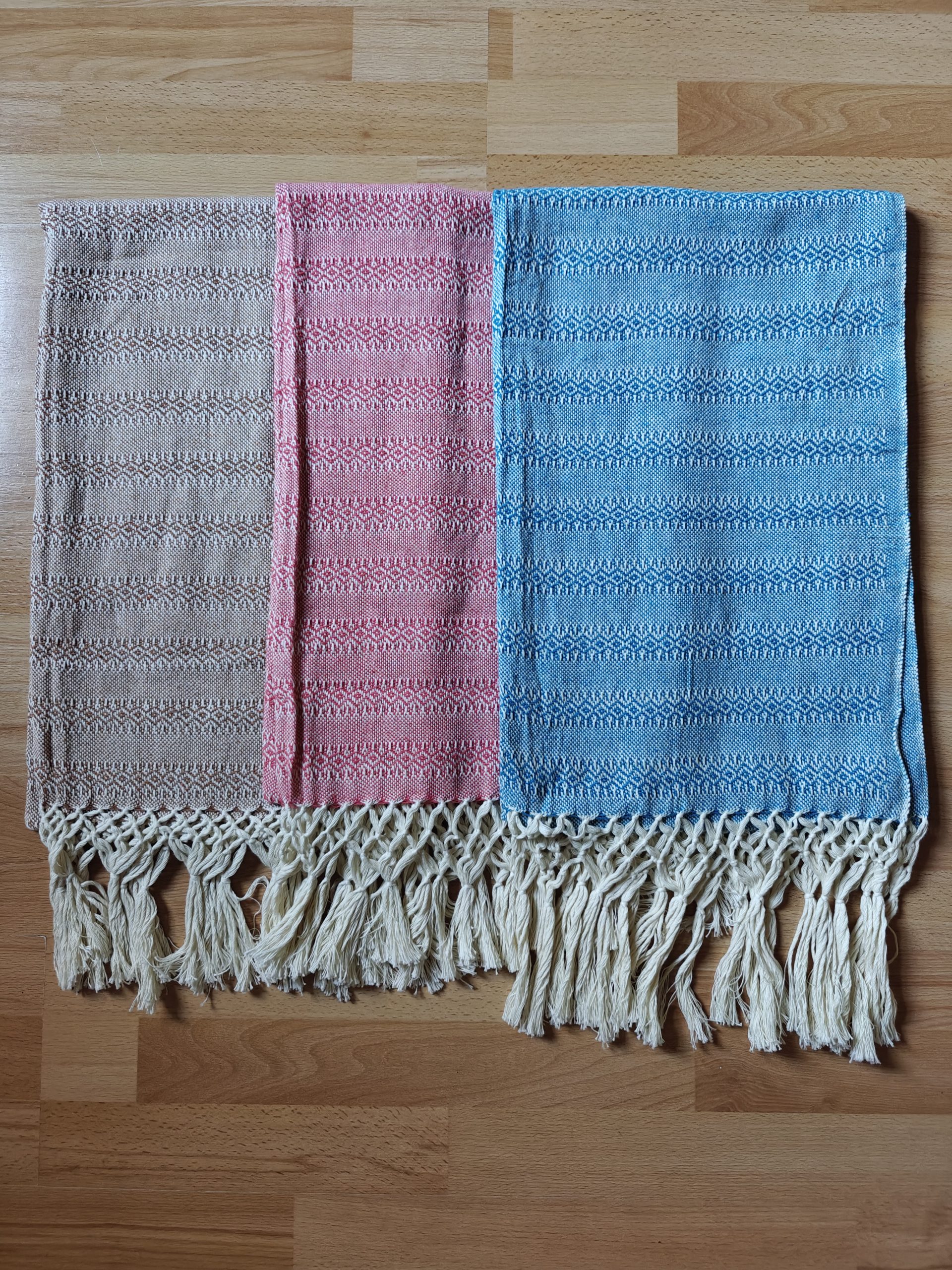 Close Weave Rebozos 2 meter Rhomboid pattern Cream Weft w/ simpler tassels