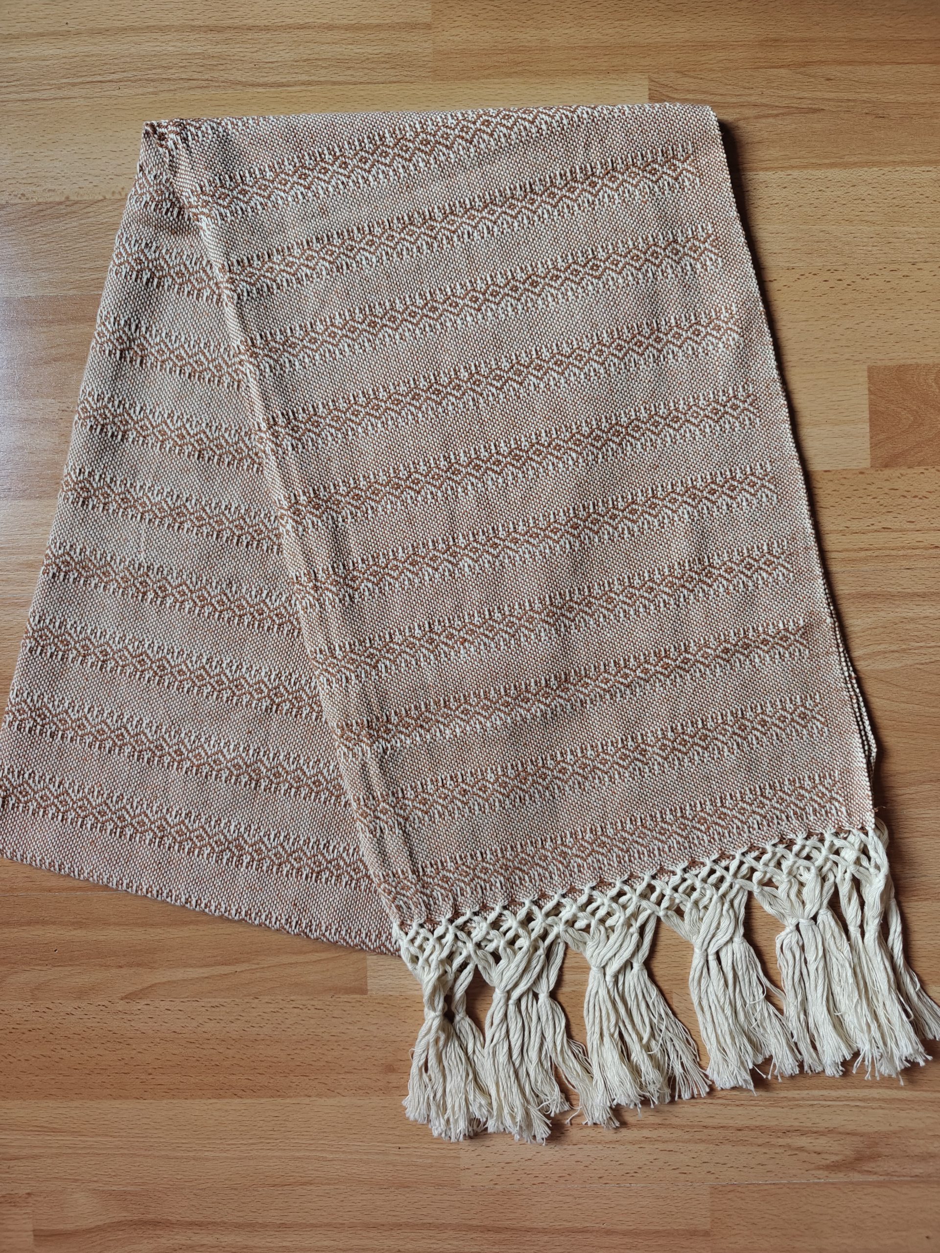 Close Weave Rebozos 2 meter Rhomboid pattern Cream Weft w/ simpler tassels - Image 11