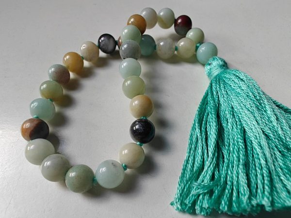27 bead 8mm Amazonite Mala on Sea-Green Thread - Image 3