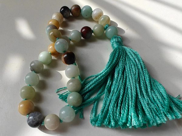 27 bead 8mm Amazonite Mala on Sea-Green Thread - Image 9