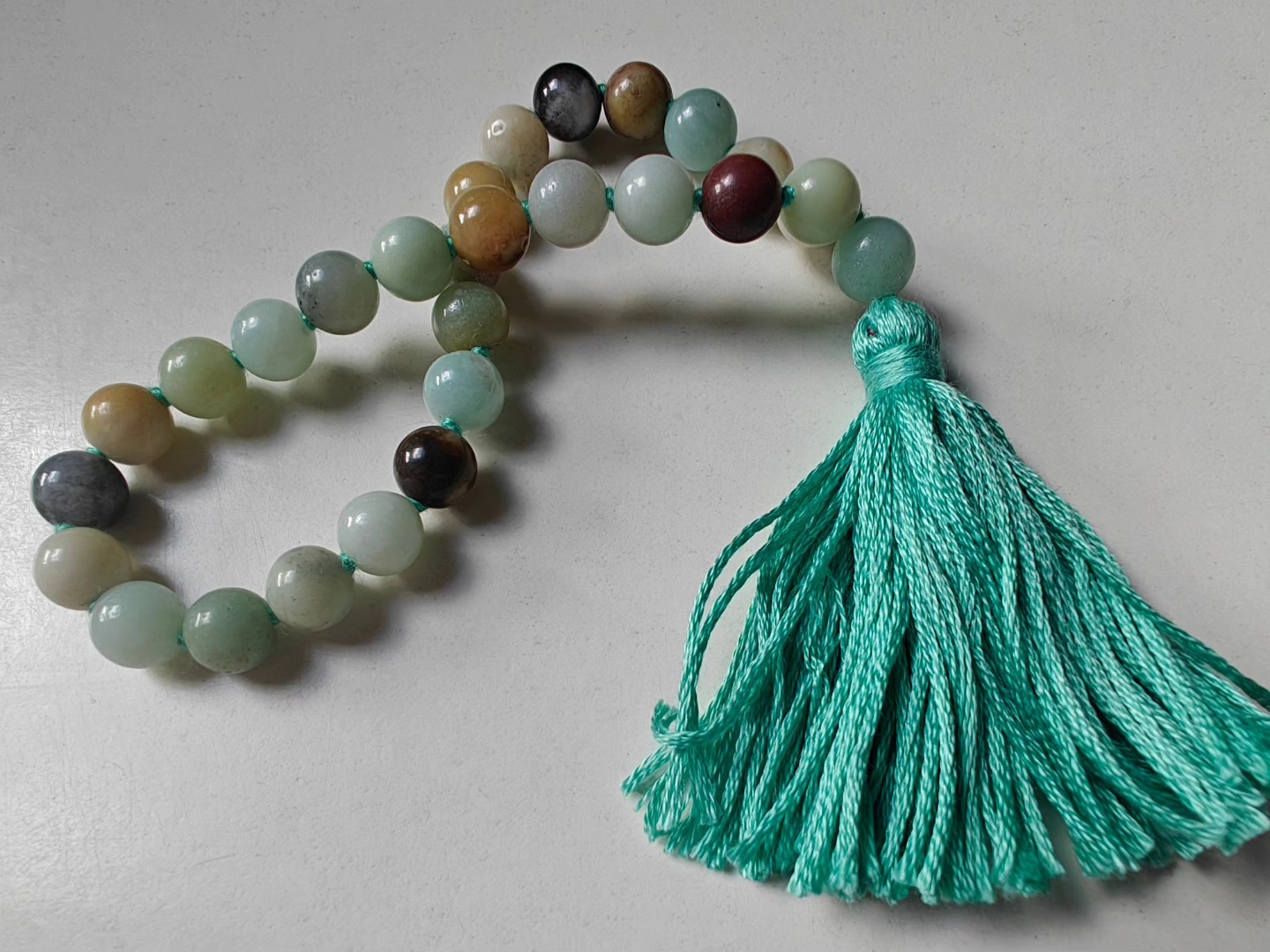 27 bead 8mm Amazonite Mala on Sea-Green Thread