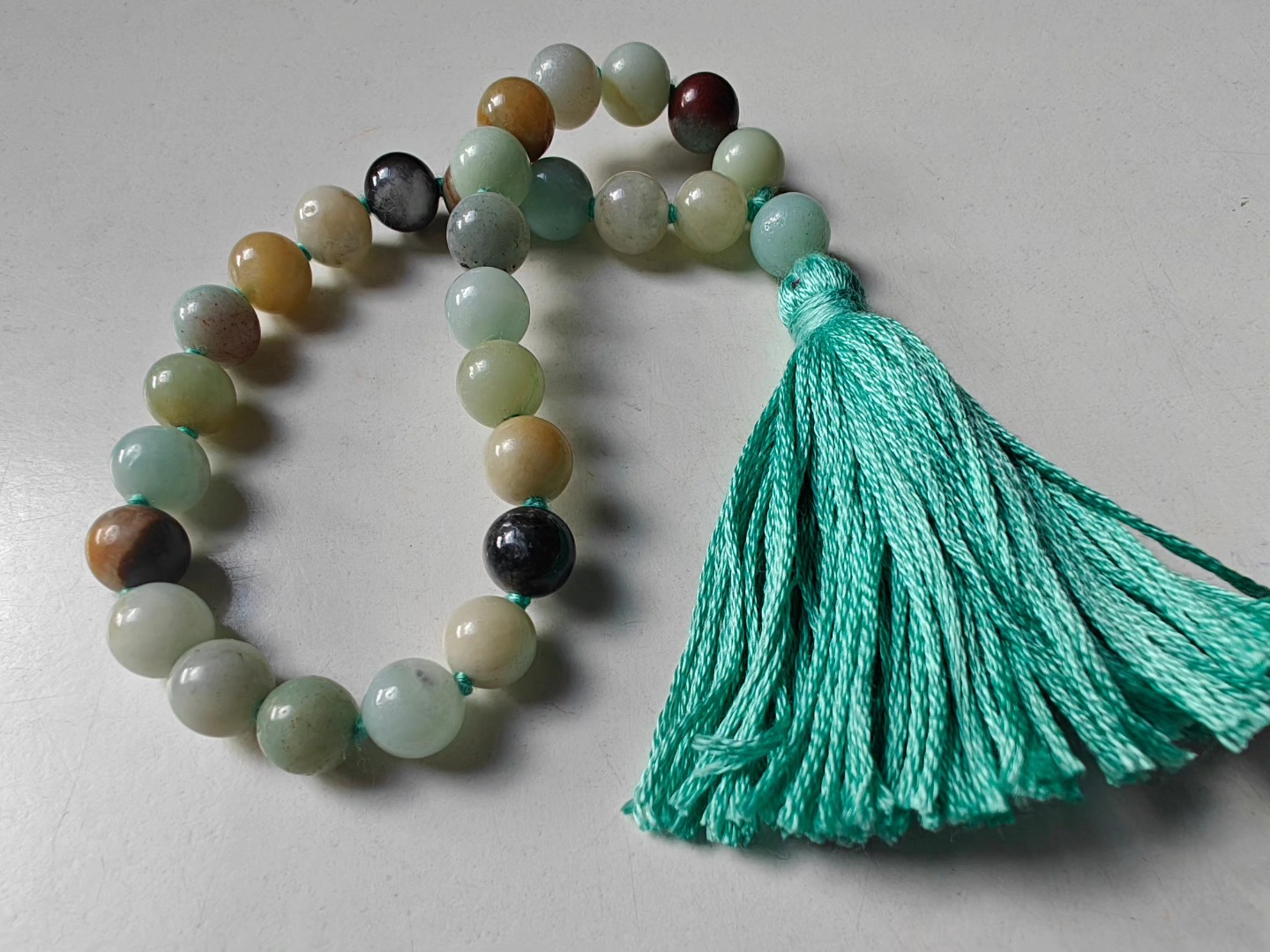 27 bead 8mm Amazonite Mala on Sea-Green Thread - Image 5