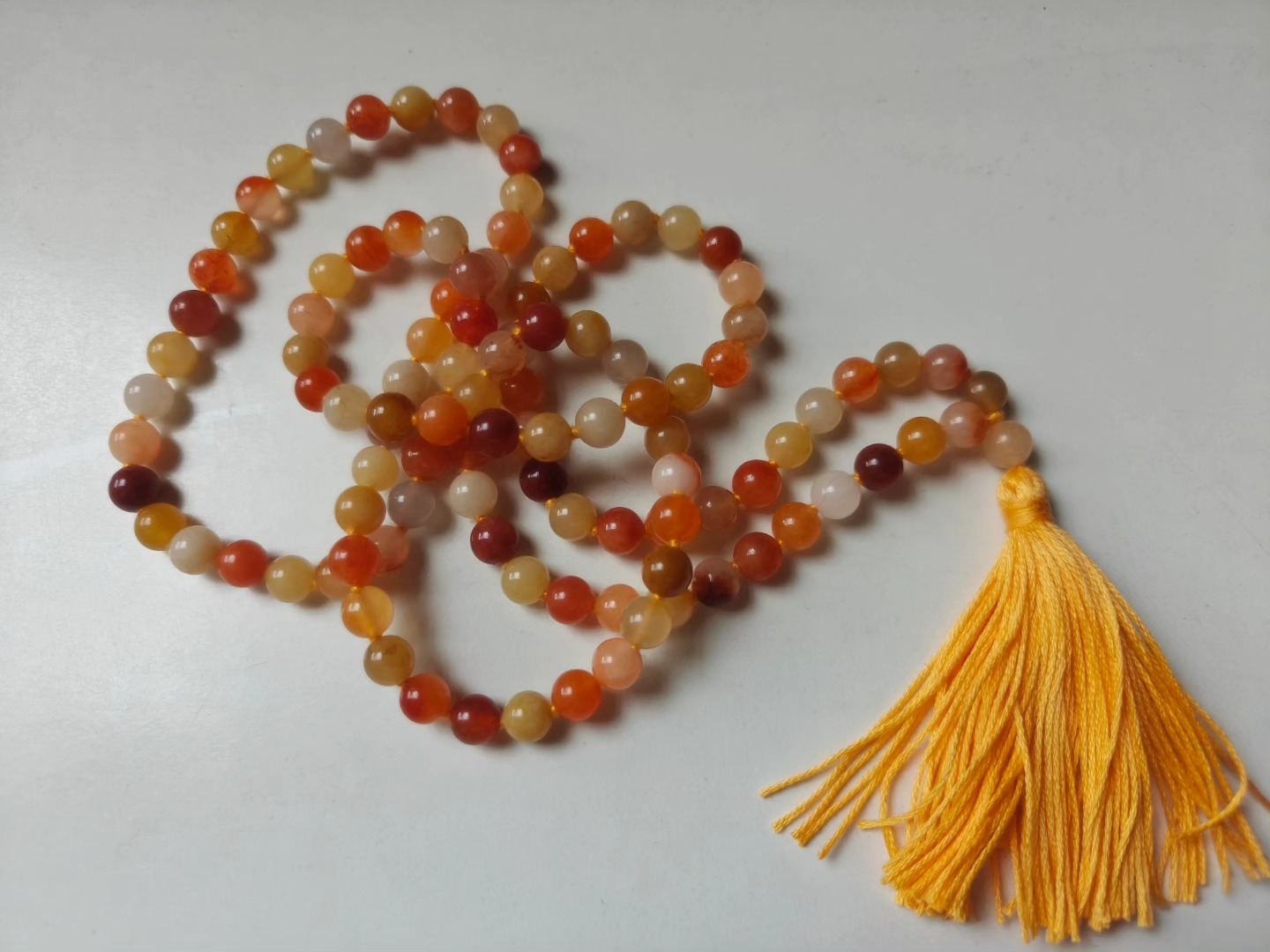 108 bead 8mm Golden Jade Mala on Yellow Thread