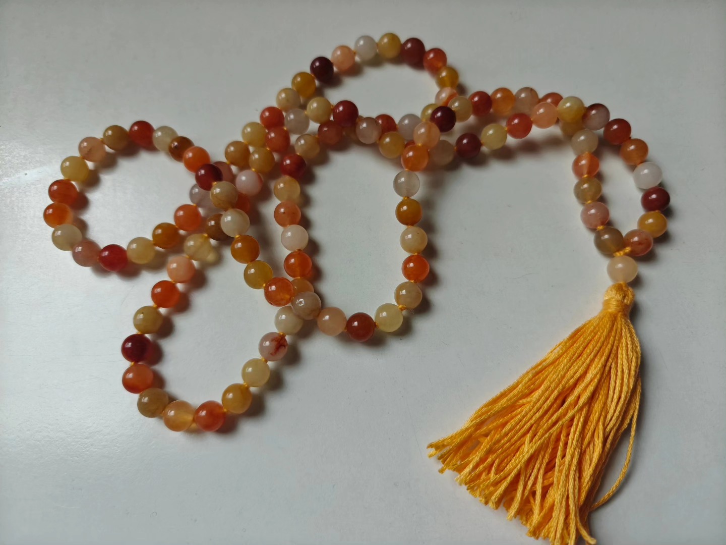 108 bead 8mm Golden Jade Mala on Yellow Thread - Image 11