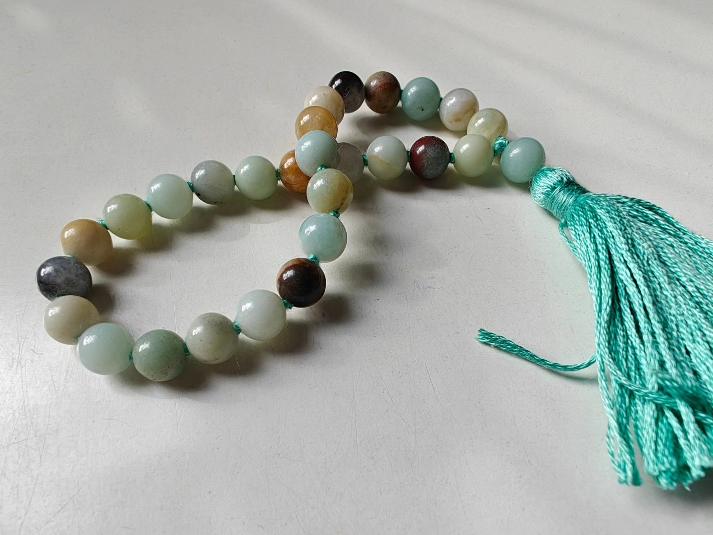 27 bead 8mm Amazonite Mala on Sea-Green Thread - Image 8