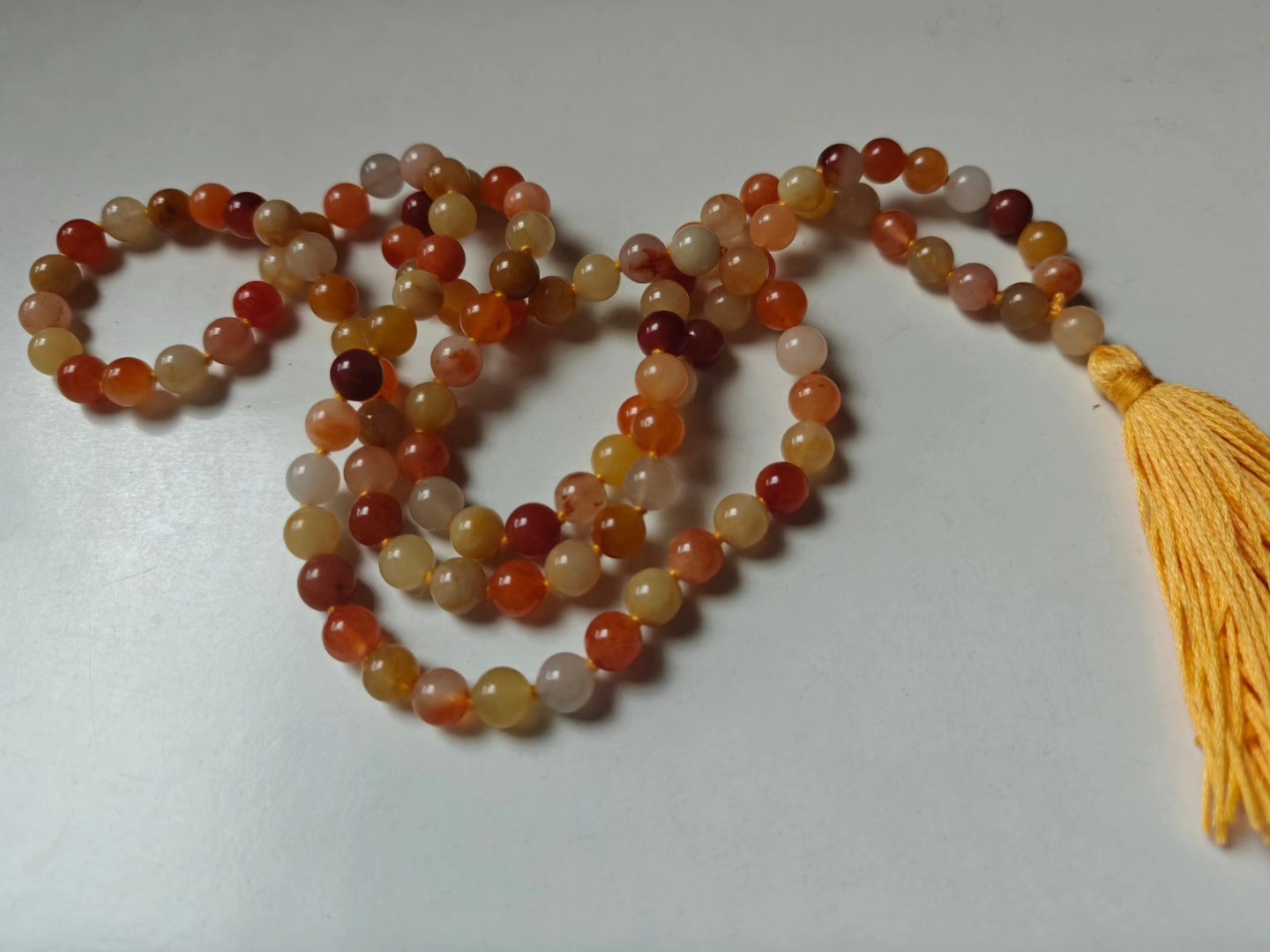 108 bead 8mm Golden Jade Mala on Yellow Thread - Image 10