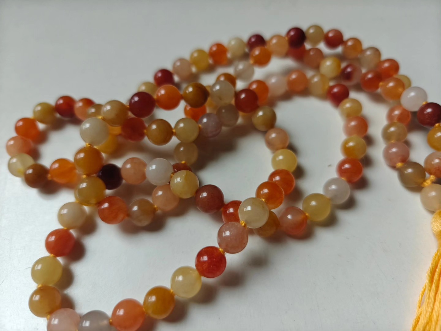 108 bead 8mm Golden Jade Mala on Yellow Thread - Image 8