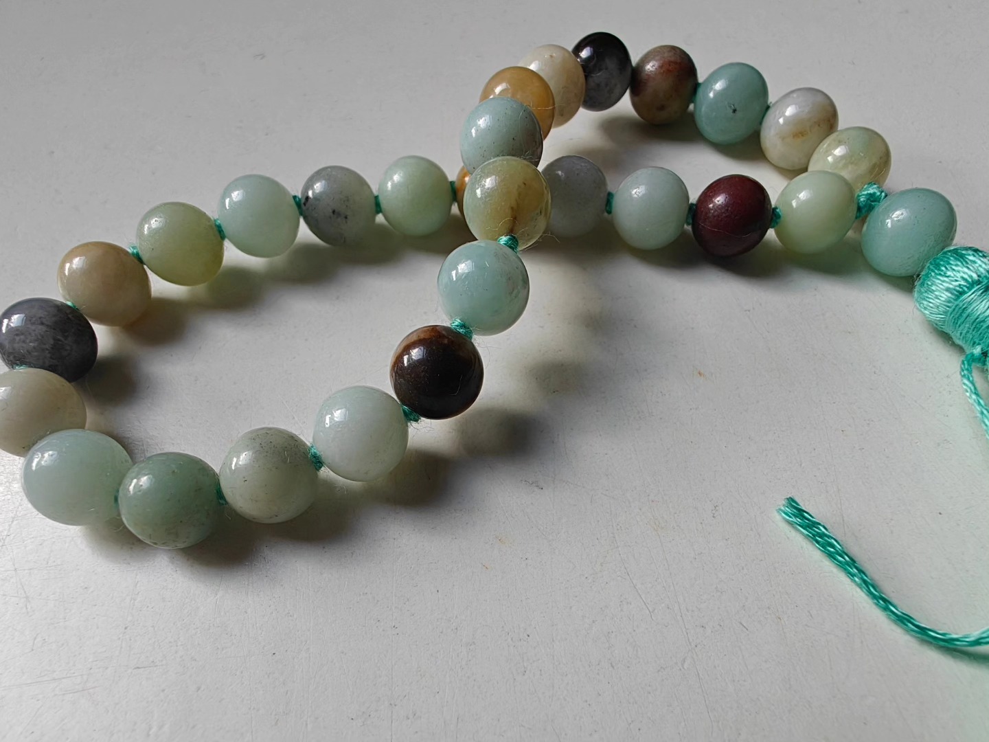 27 bead 8mm Amazonite Mala on Sea-Green Thread - Image 4