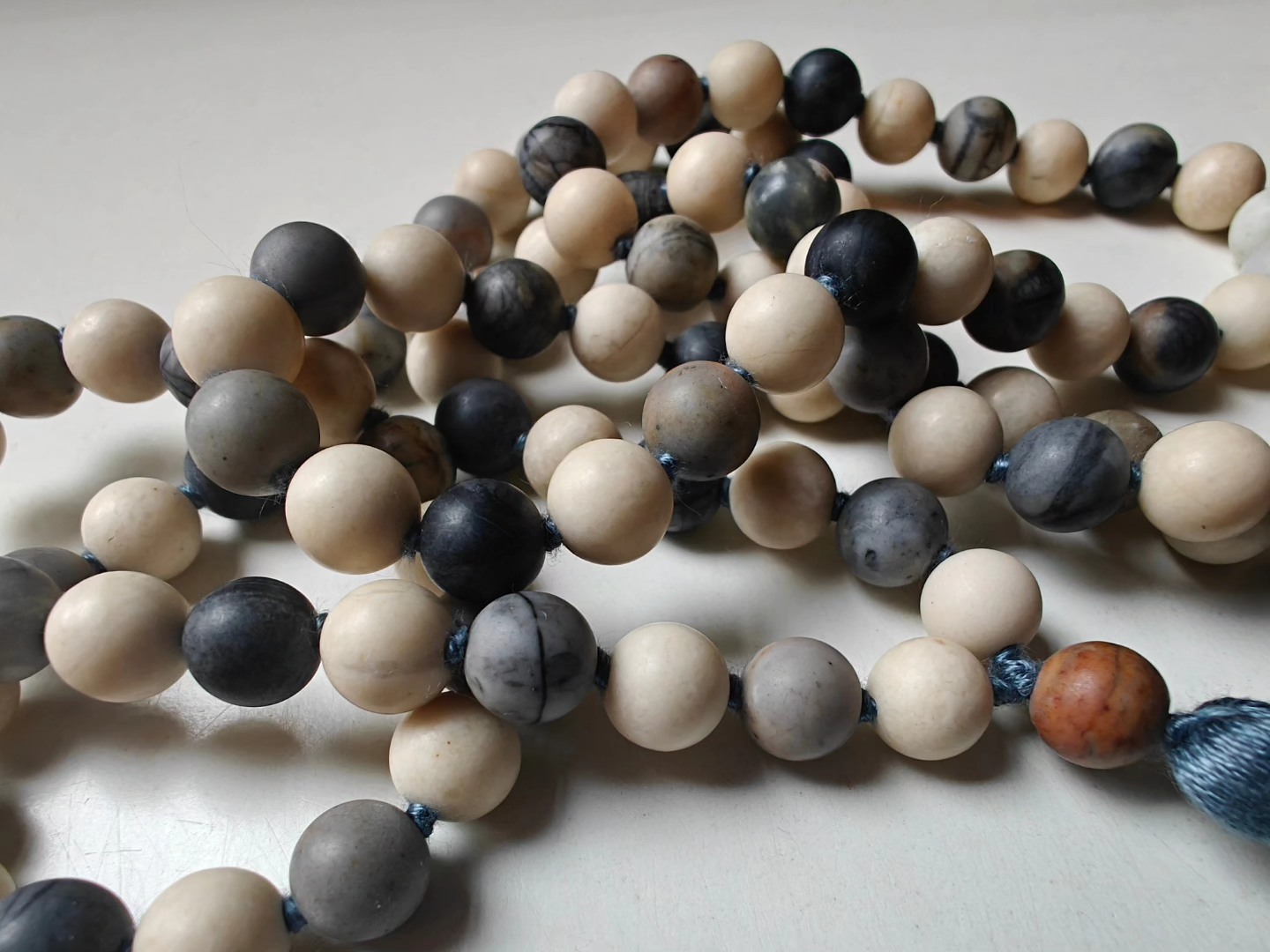 108 bead 8mm Matte Cream Fossil Jasper & Matte Grey-cream-brown Picasso Jasper/Picasso Marble Mala - Image 7