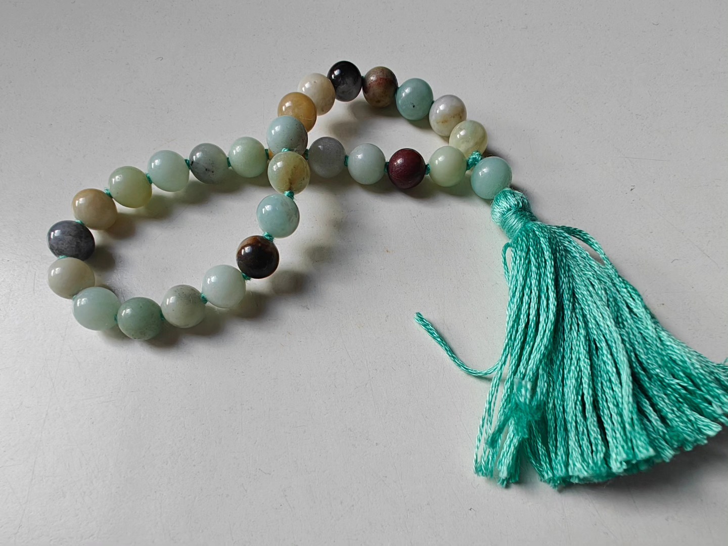 27 bead 8mm Amazonite Mala on Sea-Green Thread - Image 6