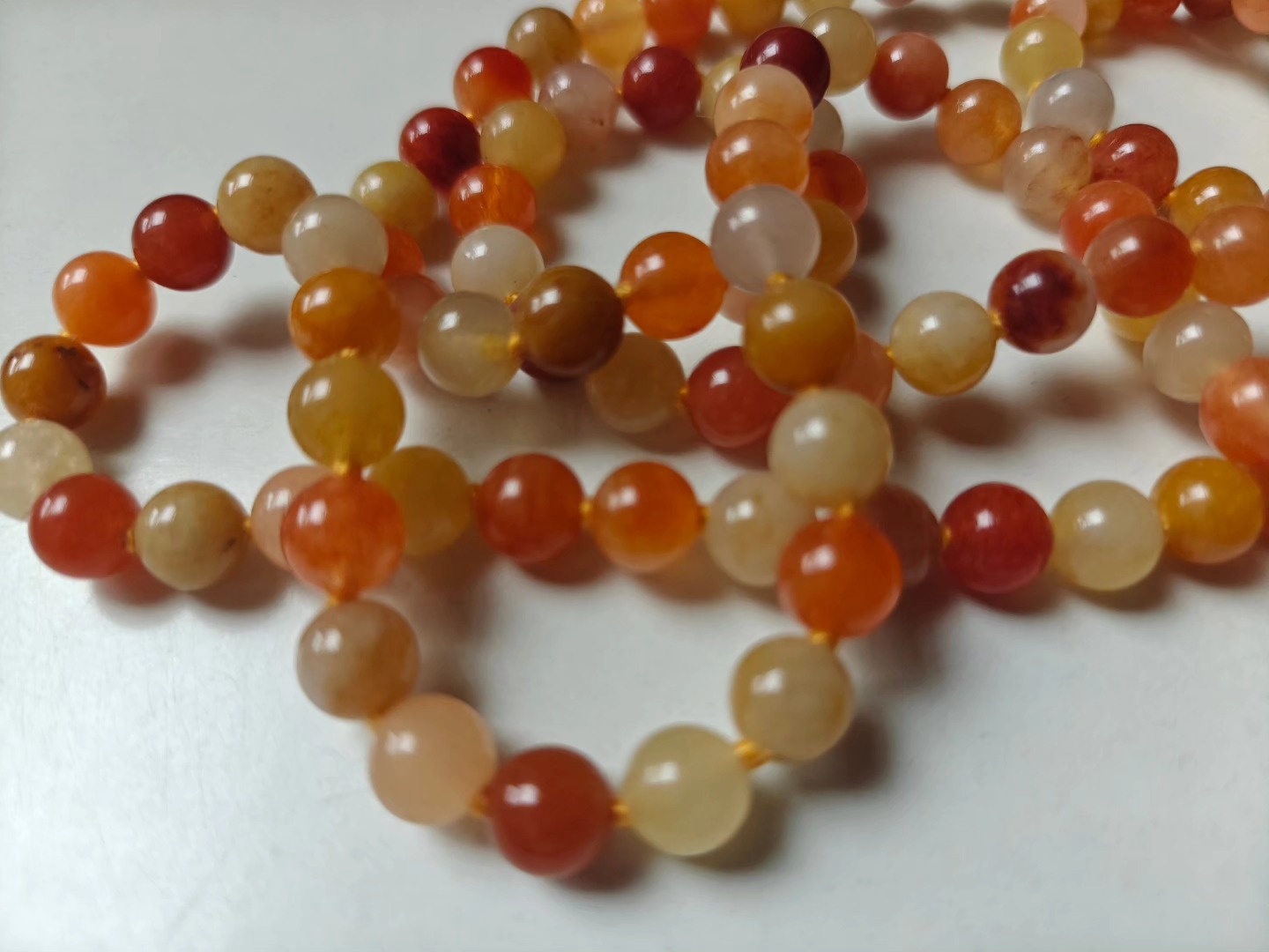 108 bead 8mm Golden Jade Mala on Yellow Thread - Image 6