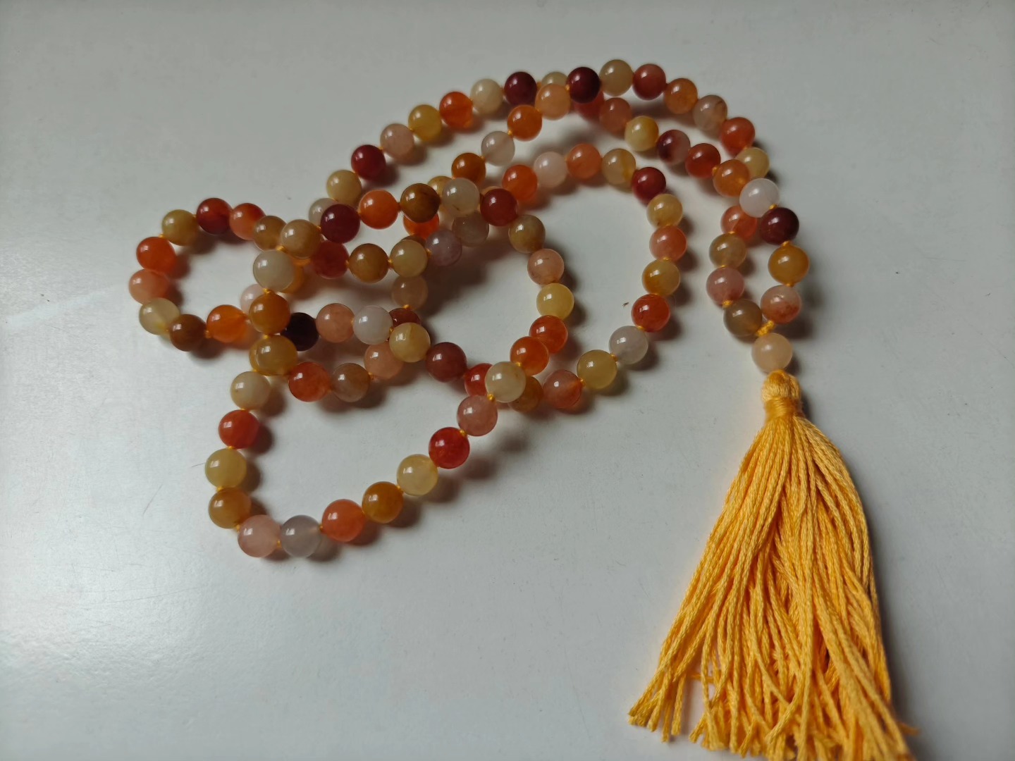 108 bead 8mm Golden Jade Mala on Yellow Thread - Image 7