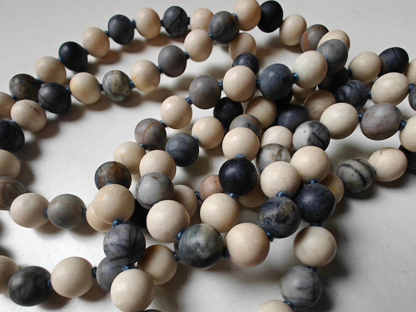 108 bead 8mm Matte Cream Fossil Jasper & Matte Grey-cream-brown Picasso Jasper/Picasso Marble Mala - Image 6