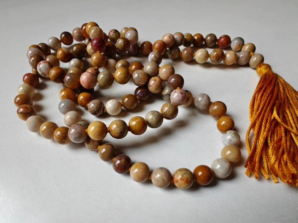 108 bead 8mm Agatized Fossil Coral Mala - Image 11
