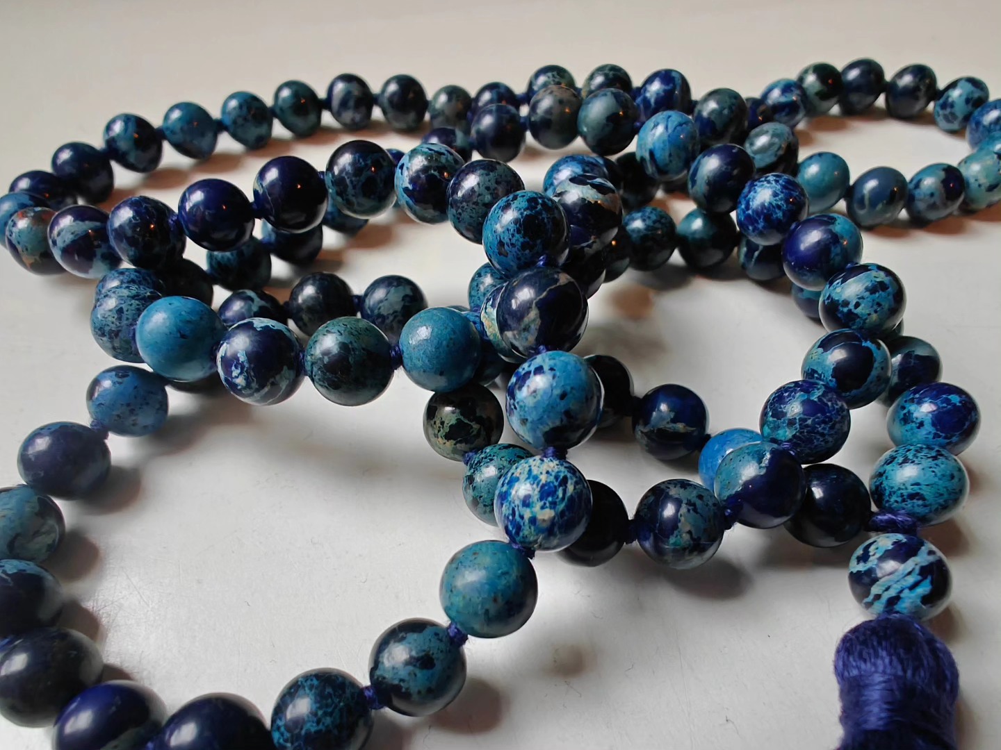 108 bead 8mm Stormy Navy Blue Imperial / Sea Sediment Jasper Mala - lower grade - Image 7