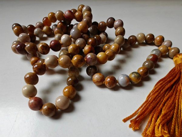 108 bead 8mm Agatized Fossil Coral Mala - Image 9