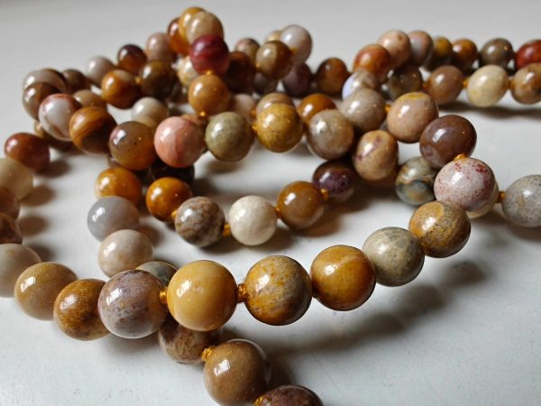 108 bead 8mm Agatized Fossil Coral Mala - Image 4