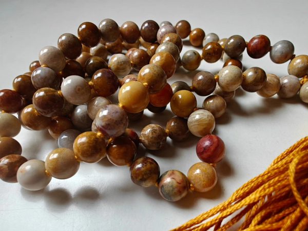 108 bead 8mm Agatized Fossil Coral Mala - Image 7