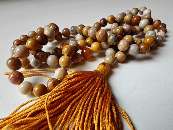 108 bead 8mm Agatized Fossil Coral Mala
