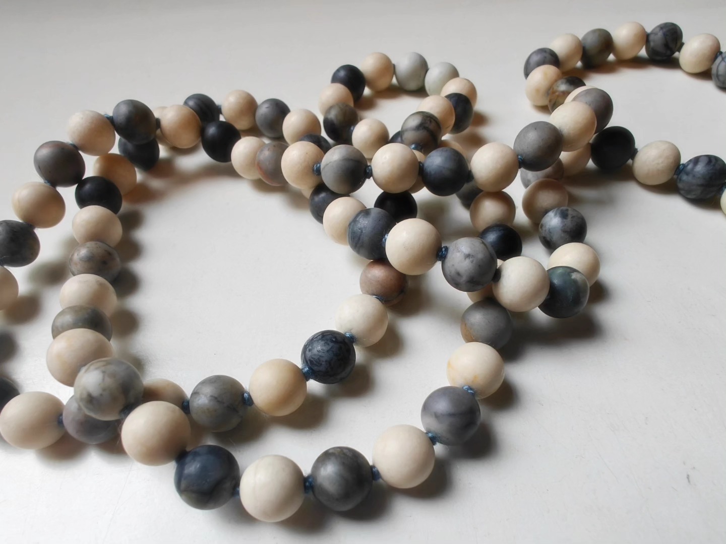 108 bead 8mm Matte Cream Fossil Jasper & Matte Grey-cream-brown Picasso Jasper/Picasso Marble Mala - Image 10