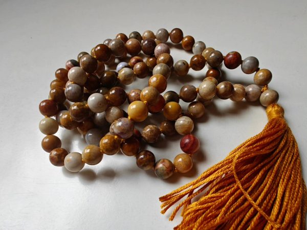 108 bead 8mm Agatized Fossil Coral Mala - Image 15