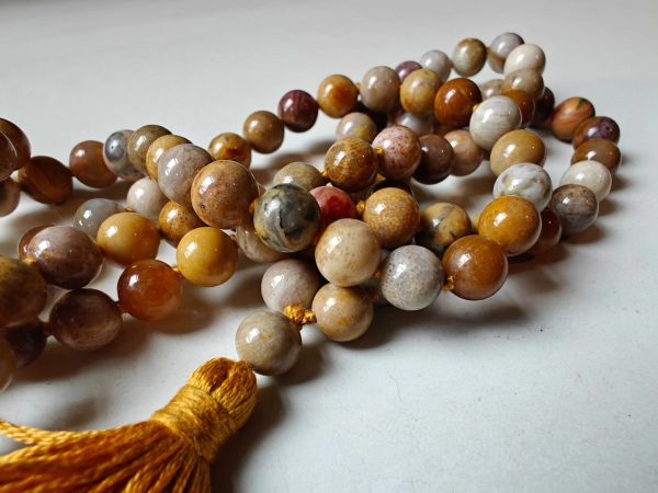 108 bead 8mm Agatized Fossil Coral Mala - Image 3