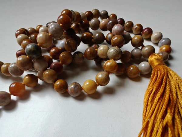 108 bead 8mm Agatized Fossil Coral Mala - Image 8