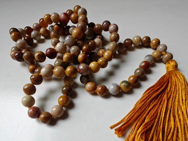 108 bead 8mm Agatized Fossil Coral Mala - Image 14