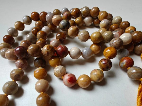 108 bead 8mm Agatized Fossil Coral Mala - Image 12