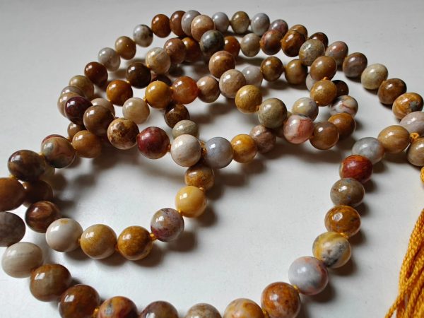 108 bead 8mm Agatized Fossil Coral Mala - Image 10