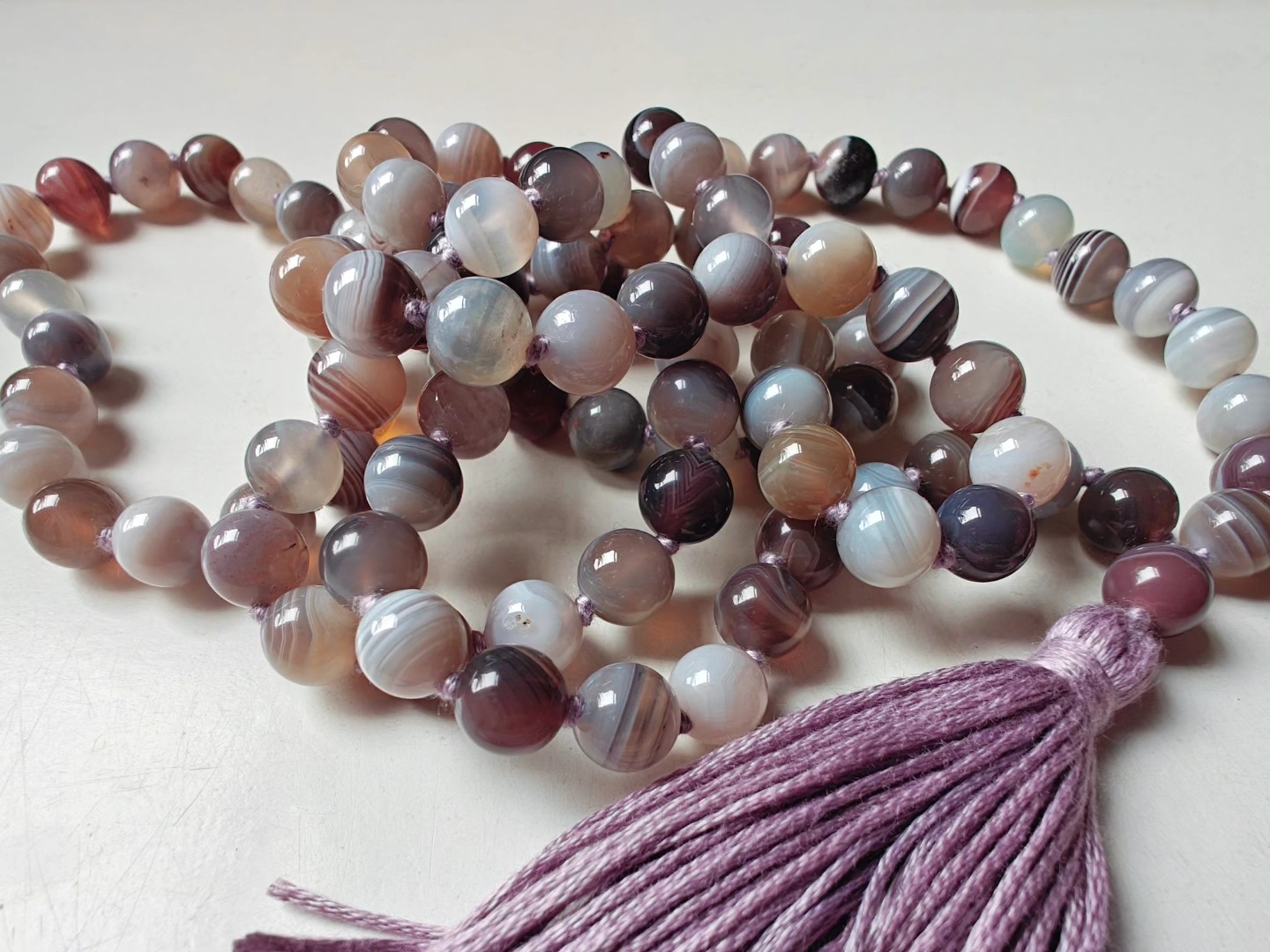 108 bead 8mm Botswana Agate Mala - Image 8