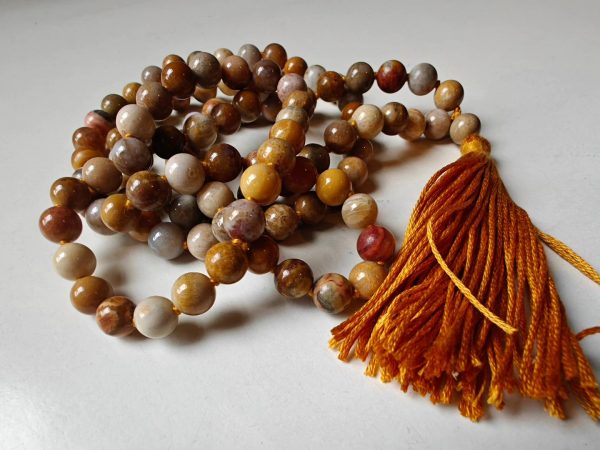 108 bead 8mm Agatized Fossil Coral Mala - Image 6